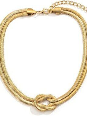NEW Chunky Gold Knot Choker Necklace Adjustable Double Snake Skin Chain Design